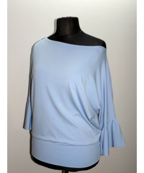 Bluzeczka typu kimono z marszczonym rękawem - błękitna